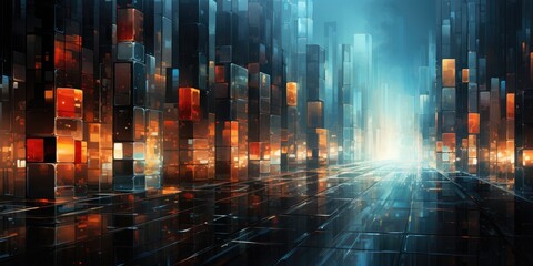 Abstract night cityscape background. Smart city, ai and digital transformation concept. Generative AI
