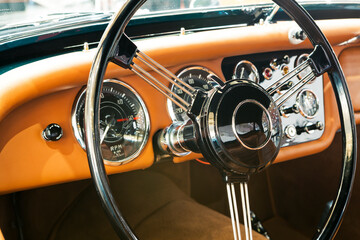 Vintage Classic Car Steering Wheel and Steering Wheel  - 663876981