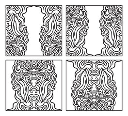 Artistic line art ornament coloring page. Surreal style card. Vector hand drawn illustration. Black and white decorative pattern. stock illustration