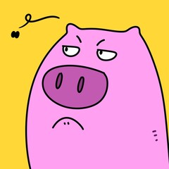 pig cartoon on yellow background