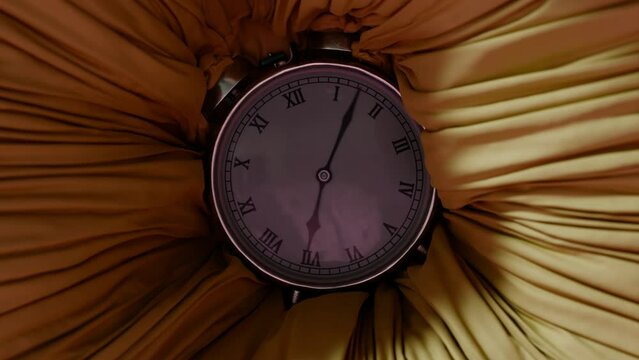An old clock sinks into yellow fabric