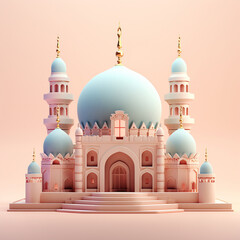 3D cute mosque icon design color background