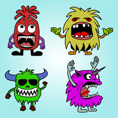 Set of cute monster character. Hand Drawn.