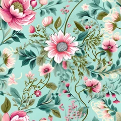 Fotobehang seamless flower and roses pattern for background or texture © katobonsai