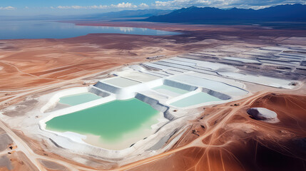 aerial view of lithium mining ponds - obrazy, fototapety, plakaty