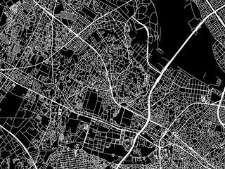Vector road map of the city of  Asaka in Japan with white roads on a black background.