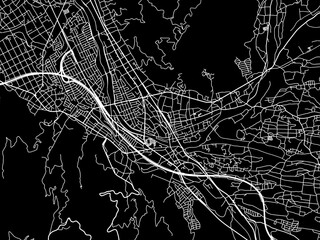 Vector road map of the city of  Chino in Japan with white roads on a black background.
