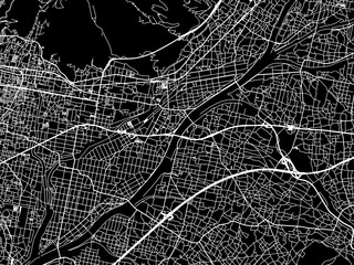 Vector road map of the city of  Fuefuki in Japan with white roads on a black background.