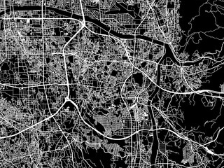 Obraz premium Vector road map of the city of Habikino in Japan with white roads on a black background.