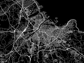 Vector road map of the city of  Hachinohe in Japan with white roads on a black background.