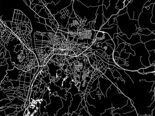 Vector road map of the city of  Imaricho-ko in Japan with white roads on a black background.