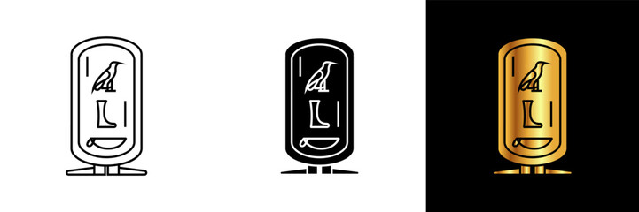 The Cartouche icon signifies a distinctive oval-shaped enclosure used in ancient Egyptian hieroglyphs to frame the names of royalty and divine beings. 