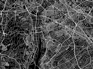 Vector road map of the city of  Kariya in Japan with white roads on a black background.