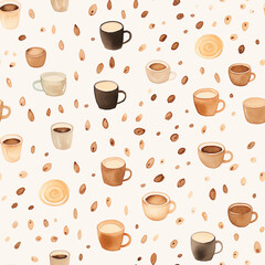 Obraz premium Watercolor Coffee Lover's Delight Digital Paper, Seamless Patterns, DIY Crafts, Instant Download