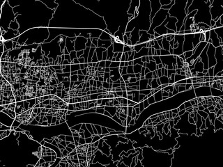 Vector road map of the city of  Kinokawa in Japan with white roads on a black background.