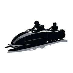 Naklejka premium Black silhouette of winter bobsleigh athletes at the start and during the descent