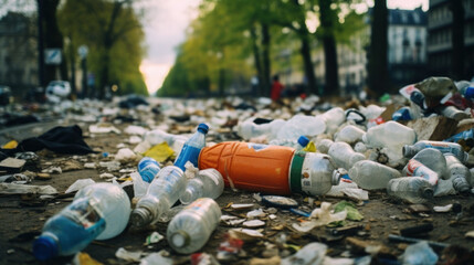 Fototapeta premium déchets humains dans la nature, plastiques et ordures ménagères