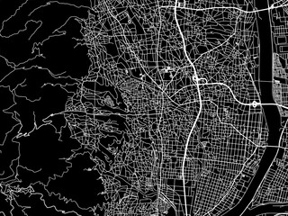 Vector road map of the city of  Minami-Alps in Japan with white roads on a black background.