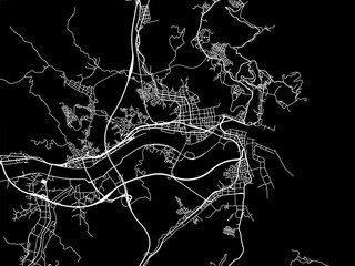 Vector road map of the city of  Miyako in Japan with white roads on a black background.