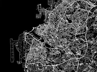 Vector road map of the city of  Naha in Japan with white roads on a black background. - obrazy, fototapety, plakaty