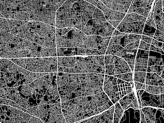 Naklejka premium Vector road map of the city of Nakano in Japan with white roads on a black background.
