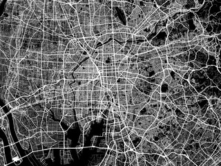 Vector road map of the city of  Nagoya in Japan with white roads on a black background.