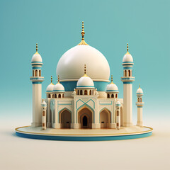 Obraz premium 3D cute mosque icon design color background