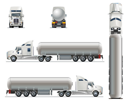 Vector realistic tanker truck template isolated on transparency background, PNG format