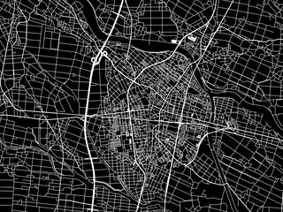 Vector road map of the city of  Osaki in Japan with white roads on a black background.