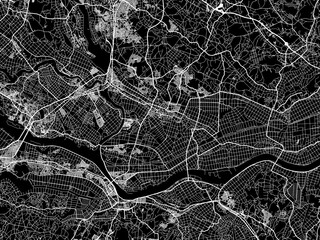 Vector road map of the city of  Ryugasaki in Japan with white roads on a black background.