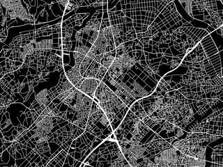 Naklejka premium Vector road map of the city of Sakado in Japan with white roads on a black background.