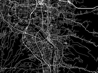 Vector road map of the city of  Saku in Japan with white roads on a black background.