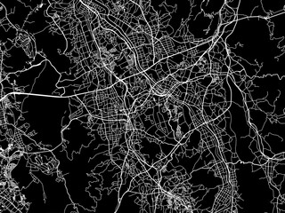 Vector road map of the city of  Tagawa in Japan with white roads on a black background.