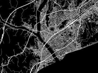 Vector road map of the city of  Shizuoka in Japan with white roads on a black background.