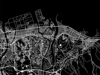 Vector road map of the city of  Tsurusaki in Japan with white roads on a black background.