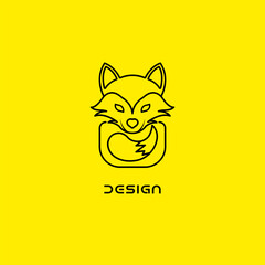 Fox head logo icon, vector fox face on a yellow background.