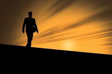 Silhouette of business man following his ambitions. AI Generative
