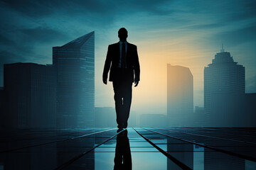 Silhouette of business man following his ambitions. AI Generative - obrazy, fototapety, plakaty