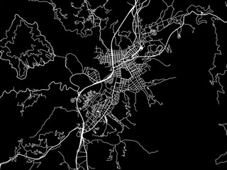 Vector road map of the city of  Uwajima in Japan with white roads on a black background.