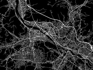 Vector road map of the city of  Ueda in Japan with white roads on a black background.