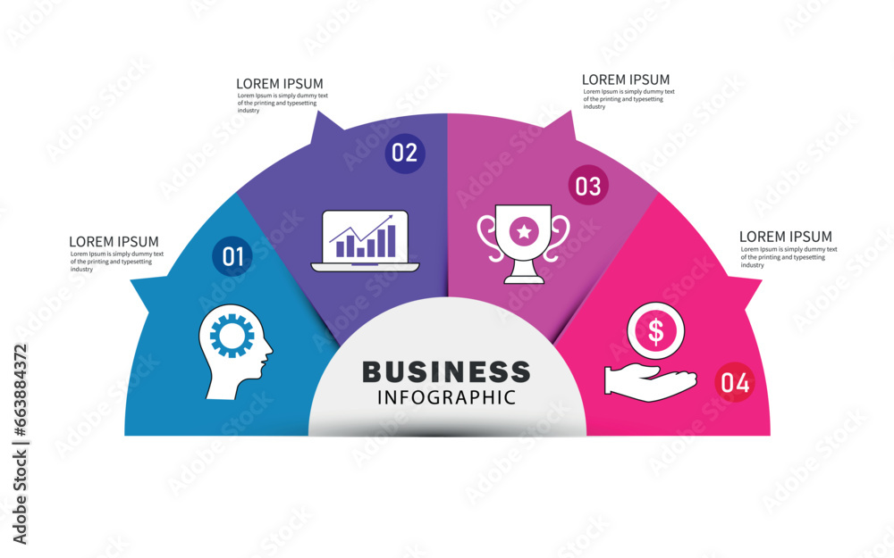 Fototapete Business infographic semicircle template with 4 options. Can be used as a chart, workflow layout, diagram, data visualization