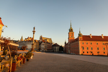 dawn on the castle square in warsaw in poland in autumn