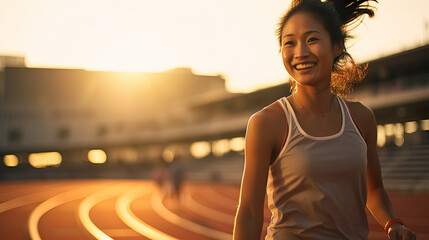 Smiling Young Asian Athlete on Track