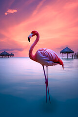 flamingo in the water - obrazy, fototapety, plakaty