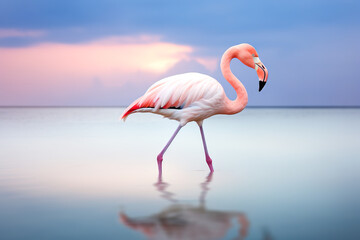 pink flamingo in the water - obrazy, fototapety, plakaty
