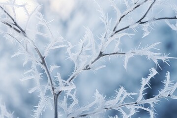 A detailed view of a tree covered in frost. 