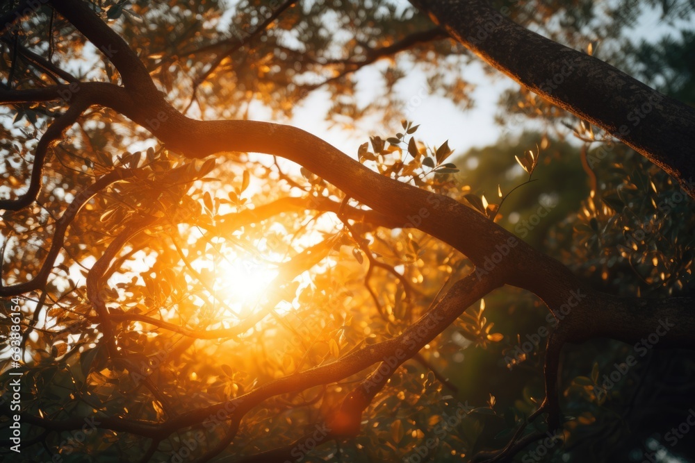 Aufkleber sunlight filtering through the branches of a tree. perfect for nature and outdoor themed designs