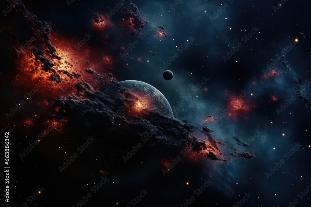 Poster a captivating image of a space scene featuring vibrant planets and shining stars. perfect for astron