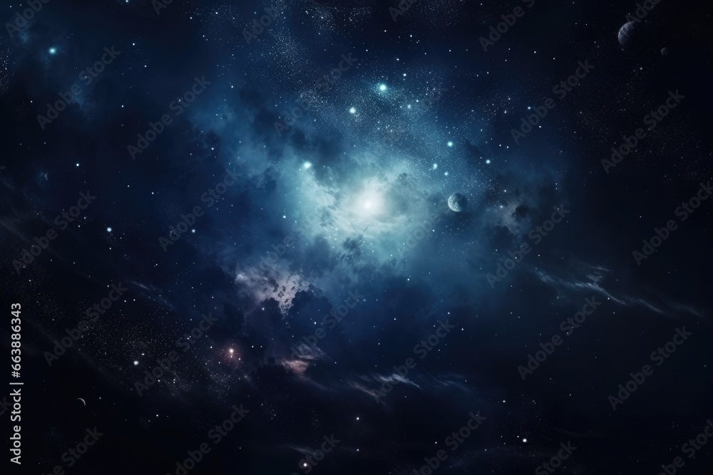 Poster A captivating image showcasing a space scene filled with stars and planets. 