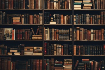 An image showing a bookshelf filled with numerous old books. Perfect for illustrating a library, vintage collection, or the joy of reading.